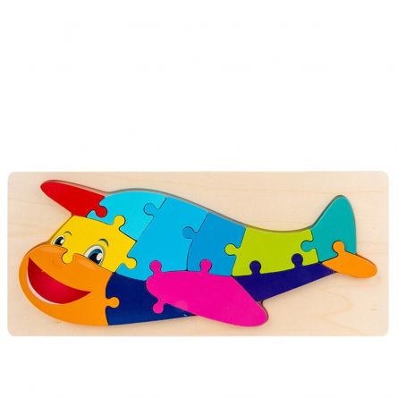 Puzzle educativ din lemn pentru copii Karemi, model avion, 30 x 12.8 x 0.6 cm, [],https:lilarossa.ro