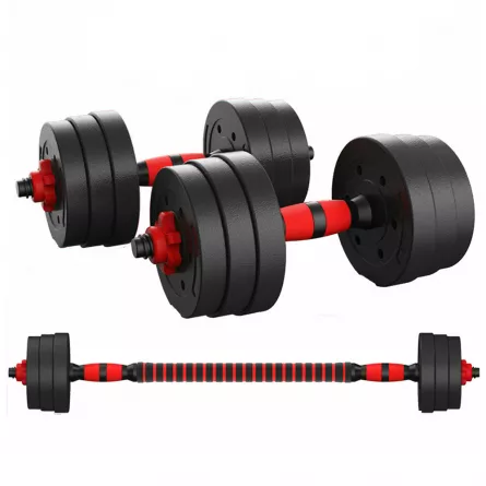 Set gantere si haltere, Karemi, rosu si negru, 30 kg, [],https:lilarossa.ro