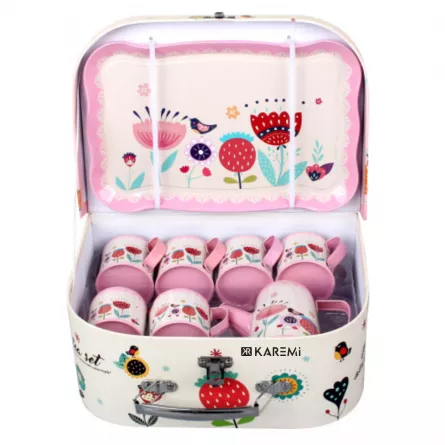 Set ceai Karemi, pentru copii, cu ceainic, cani, platou, Alb/ Roz, K01B-10023, [],https:lilarossa.ro