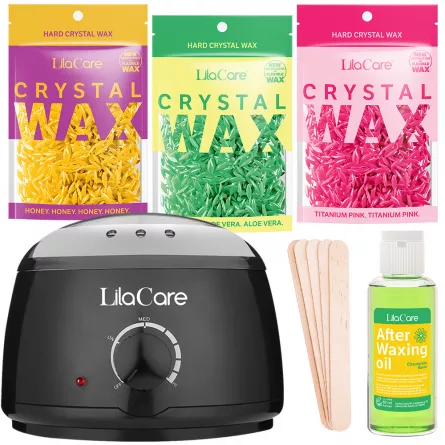 Kit epilare ceara granule cu aparat de epilat cu ceara, ulei dupa epilat, spatule ceara, incalzitor ceara Lila Care, [],https:lilarossa.ro