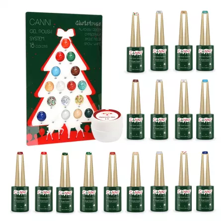 Kit oja semipermanenta Canni, colectie de Craciun, 17 culori, 1 gypsum gel, Catalog culori, [],https:lilarossa.ro