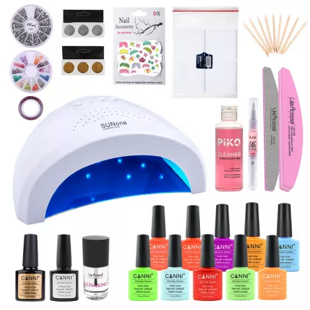 Kit oja semipermanenta Canni, Neon Summer, lampa uv-led SunOne 48 W + 10 oje Canni + baza + top, [],https:lilarossa.ro
