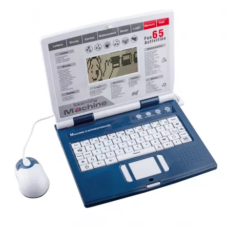 Laptop de jucarie Karemi, educational si interactiv pentru copii, 65 functii, ecran LCD, mouse, albastru, [],https:lilarossa.ro