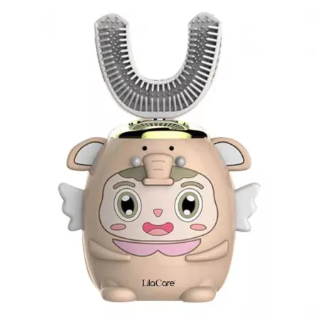 Periuta de dinti electrica pentru copii Lila Care, tip U, cu incarcare USB, cu 5 viteze, roz nude, [],https:lilarossa.ro