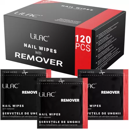 Servetele unghii cu soak off remover, Lilac, 120 bucati, [],https:lilarossa.ro