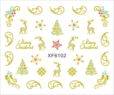 Sticker nail art Lila Rossa, pentru Craciun, Revelion si iarna, 7.2 x 10.5 cm, xf6102, [],https:lilarossa.ro