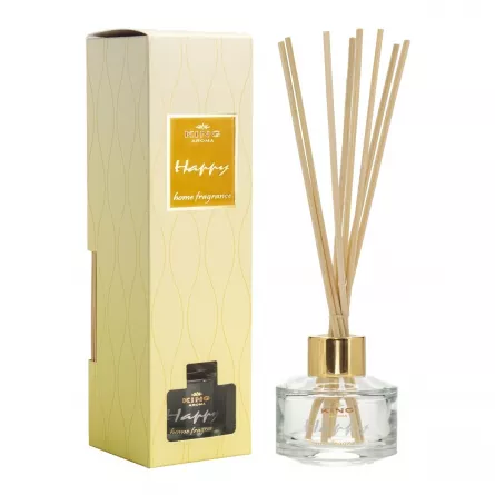 Odorizant cu betisoare de ratan, King Aroma, Happy, 50 ml, [],https:lilarossa.ro