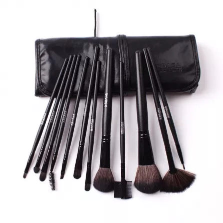 Set 12 pensule makeup Megaga, Lila Rossa, cu husa neagra , [],https:lilarossa.ro