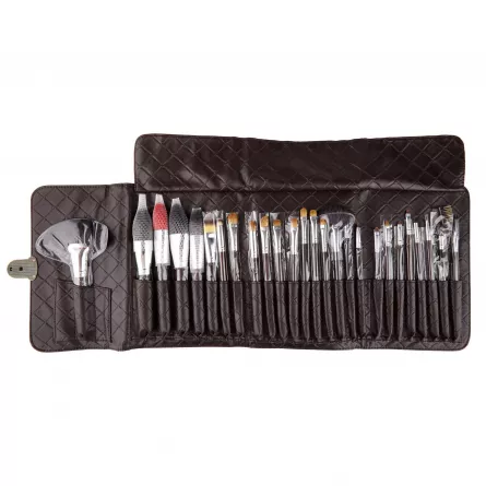 Set pensule makeup cu husa maro, 26 buc, [],https:lilarossa.ro