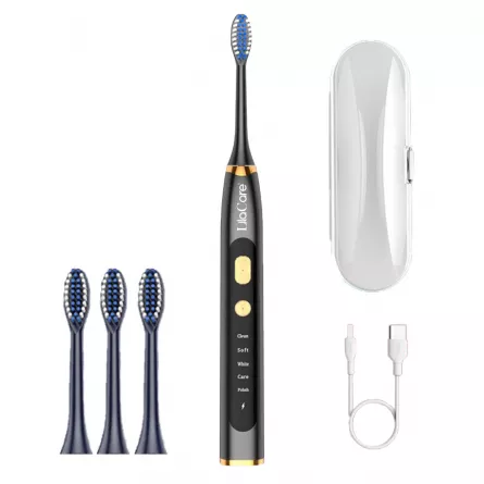 Periuta de dinti electrica LilaCare, rezistenta la apa, incarcare USB, 5 moduri de vibratii, 4 capete inlocuibile, neagra, [],https:lilarossa.ro