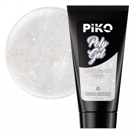 Polygel color, Piko, 30 g, 33 Glitter Silver Ice, [],https:lilarossa.ro