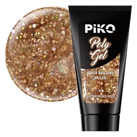 Polygel color, Piko, 30 g, 45 Glitter Vegas Gold, [],https:lilarossa.ro