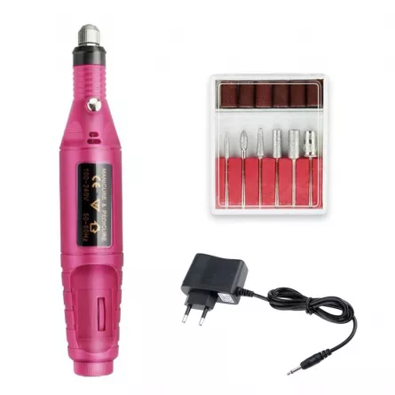 Pila electrica, freza unghii pentru incepatori, Miley, roz, 13.000 rpm, 9 W, [],https:lilarossa.ro