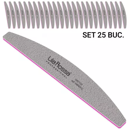 Set 25 pile unghii Lila Rossa, semiluna, gri, granulatie 100/150, [],https:lilarossa.ro