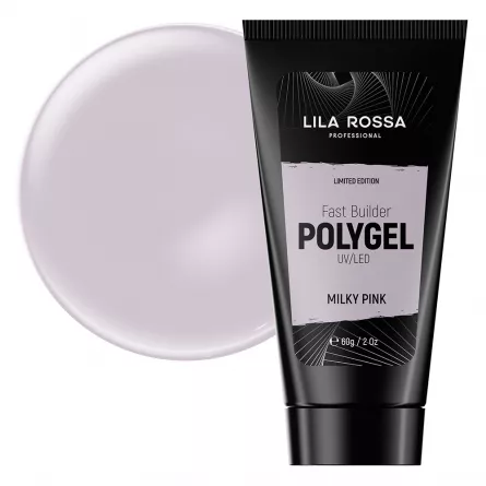 Polygel Lila Rossa Premium, 60 g, Milky Pink, [],https:lilarossa.ro