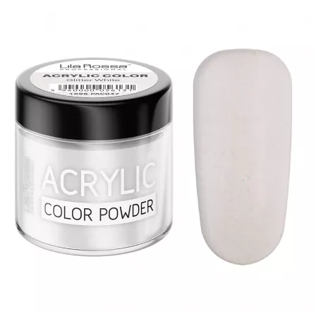 Pudra acrilica color, Lila Rossa, Glitter White, 7 g, [],https:lilarossa.ro