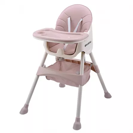 Scaun de masa bebe multifunctional, Karemi, cu tavita reglabila si detasabila, light pink, [],https:lilarossa.ro