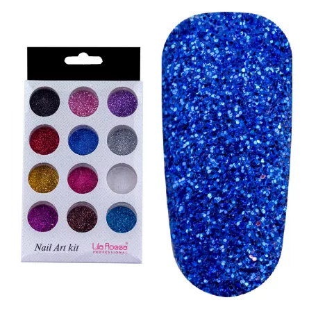 Set decor unghii, Lila Rossa, sclipici fin, 12 culori, [],https:lilarossa.ro