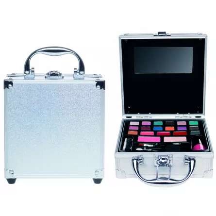 Set paleta machiaj tip geanta cosmetice Treffina 17 x 15 x 7 cm, trusa machiaj, silver, [],https:lilarossa.ro