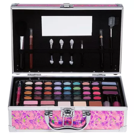 Set paleta machiaj tip geanta cosmetice Treffina, 25 x 19 x 7,5 cm, trusa produse cosmetice, roz intens, [],https:lilarossa.ro