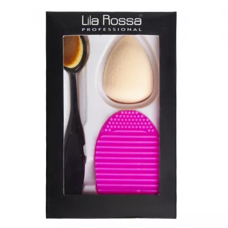 Set pensula ovala makeup pentru concealer + burete + curatator, [],https:lilarossa.ro