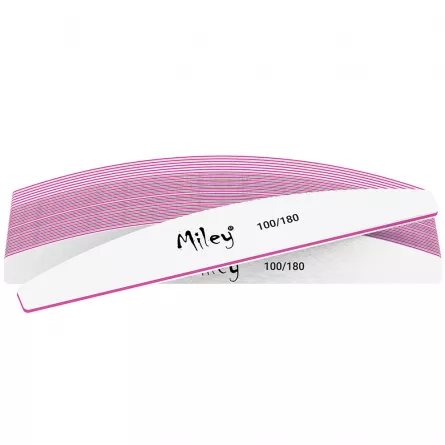 Set pile unghii Miley, semiluna, alba, granulatie 100/180, 25 buc, [],https:lilarossa.ro