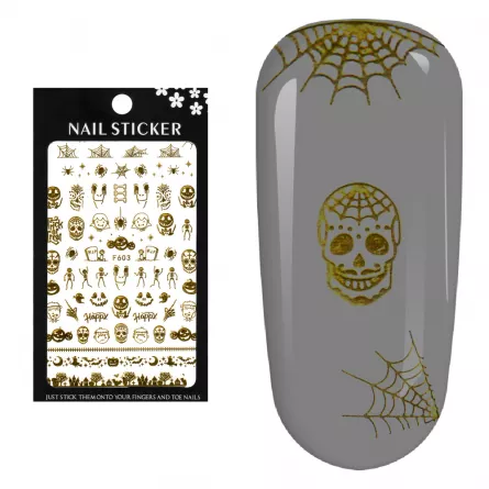 Stickere pentru decor unghii Lila Rossa, Halloween, f603-gold, [],https:lilarossa.ro