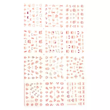 Set stickere A5 pentru decor unghii Lila Rossa, cu fundite, pisici, inimioare, 12 buc, smy-255-258, [],https:lilarossa.ro