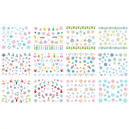 Set stickere nail art Lila Rossa, pentru Craciun, Revelion si iarna, 12 buc, bn-665-668, [],https:lilarossa.ro