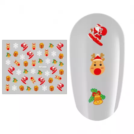 Sticker nail art Lila Rossa, pentru Craciun, Revelion si iarna, 7.2 x 10.5 cm, xf368, [],https:lilarossa.ro