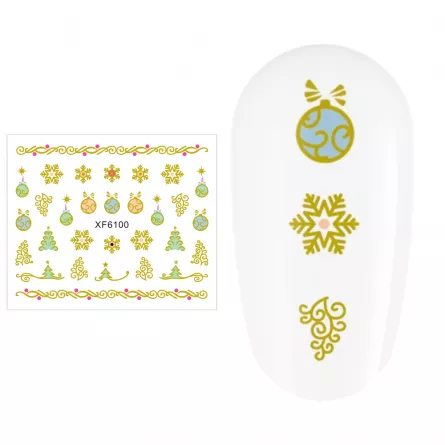 Sticker nail art Lila Rossa, pentru Craciun, Revelion si iarna, 7.2 x 10.5 cm, xf6100, [],https:lilarossa.ro