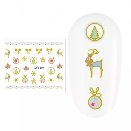 Sticker nail art Lila Rossa, pentru Craciun, Revelion si iarna, 7.2 x 10.5 cm, xf6104, [],https:lilarossa.ro