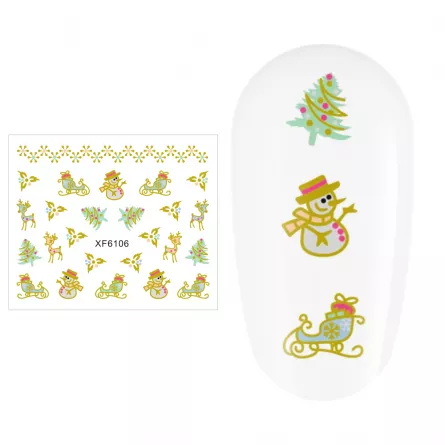 Sticker nail art Lila Rossa, pentru Craciun, Revelion si iarna, 7.2 x 10.5 cm, xf6106, [],https:lilarossa.ro