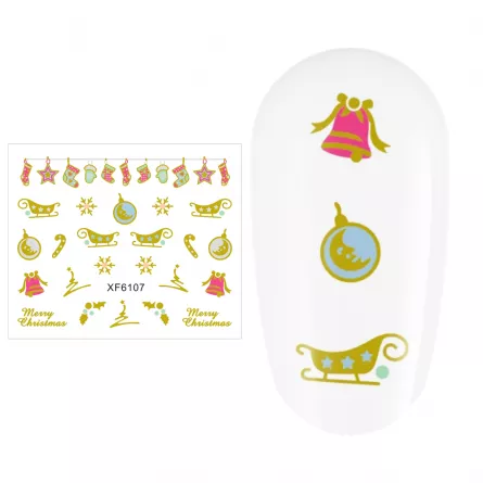 Sticker nail art Lila Rossa, pentru Craciun, Revelion si iarna, 7.2 x 10.5 cm, xf6107, [],https:lilarossa.ro