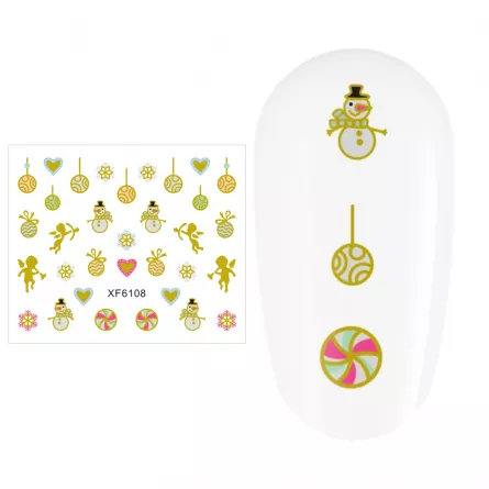 Sticker nail art Lila Rossa, pentru Craciun, Revelion si iarna, 7.2 x 10.5 cm, xf6108, [],https:lilarossa.ro