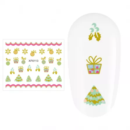 Sticker nail art Lila Rossa, pentru Craciun, Revelion si iarna, 7.2 x 10.5 cm, xf6113, [],https:lilarossa.ro