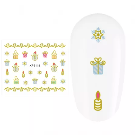 Sticker nail art Lila Rossa, pentru Craciun, Revelion si iarna, 7.2 x 10.5 cm, xf6118, [],https:lilarossa.ro