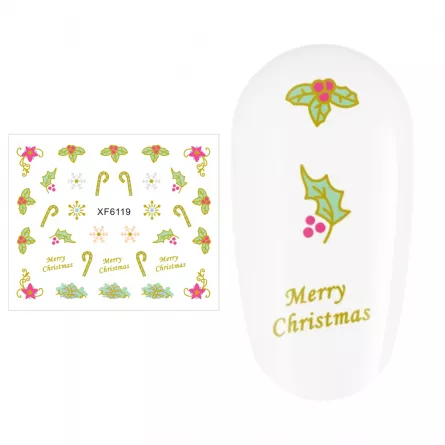 Sticker nail art Lila Rossa, pentru Craciun, Revelion si iarna, 7.2 x 10.5 cm, xf6119, [],https:lilarossa.ro