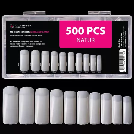 Tipsuri unghii false, 500 buc, 10 marimi, Lila Rossa, Natur, [],https:lilarossa.ro