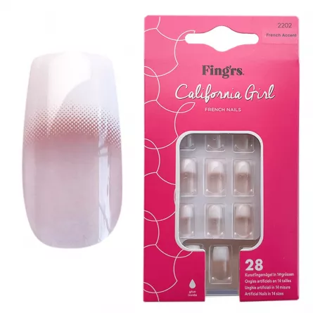 Tipsuri unghii false color, California Girl French Accent, Fingrs, 28 buc., + lipici unghii false + pila unghii + betisor portocal, [],https:lilarossa.ro