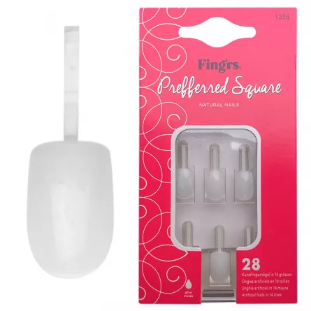 Tipsuri unghii false color press-on, prefferred square natural nails, 28 buc + lipici unghii false + pila unghii + betisor portocal, [],https:lilarossa.ro