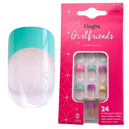 Tipsuri unghii false color press-on, Girlfriend Decorated Nails Dainty, Fingrs, 24 buc., [],https:lilarossa.ro