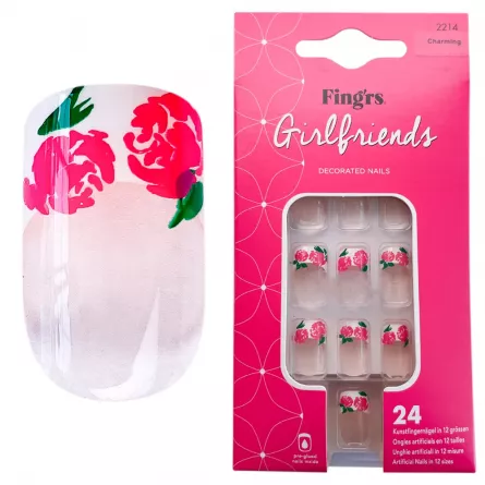 Tipsuri unghii false color press-on, Girlfriends Decorated Nails, Charming, Fingrs, 24 buc. , [],https:lilarossa.ro