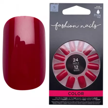 Tipsuri unghii false color press-on, Fashion nails color Red Small, 24 buc + lipici, [],https:lilarossa.ro