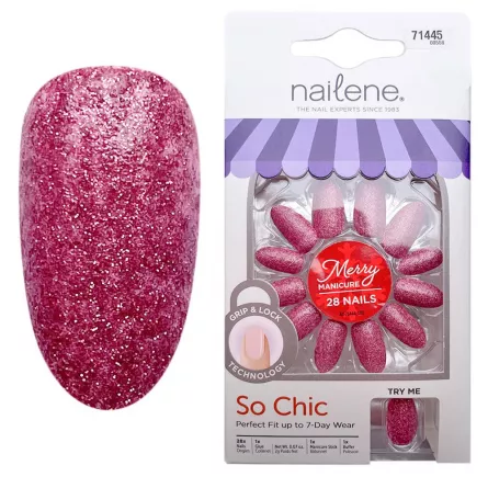 Tipsuri unghii false color press-on, So chic Merry manicure, 28 buc + lipici pentru unghii + pila unghii + betisor portocal, [],https:lilarossa.ro