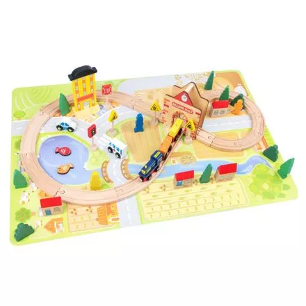 Circuit din lemn trenulet cu accesorii si plansa Karemi, 54 de piese, [],https:lilarossa.ro
