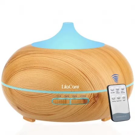 Umidificator si difuzor aromaterapie LilaCare, 500 ml, ultrasonic, cu telecomanda, lemn stejar, [],https:lilarossa.ro