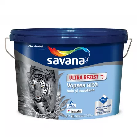 Vopsea lavabila alba cu Teflon pentru baie si bucatarie Savana UltraRezist 4L, [],https:maxbau.ro