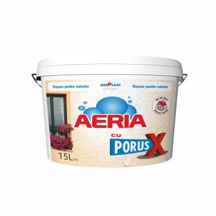 Vopsea lavabila pentru exterior AERIA PLAST cu PORUS X 15 L, [],https:maxbau.ro