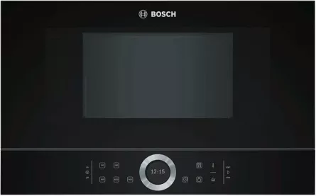 Cuptor cu microunde incorporabil Bosch BFL634GB1, 21 l, 900 W, 7 Programe, Inel rotativ, Control prin atingere, Display TFT, Negru